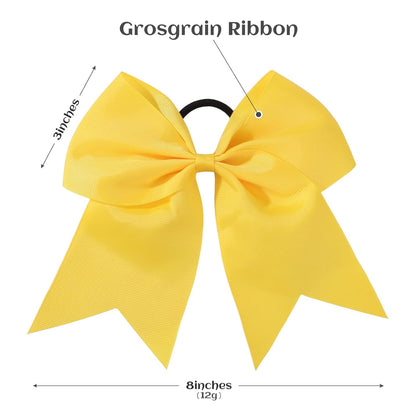 20 PCS 8 Inch Cheer Hair Bows Large Cheerleading Big Hair Bows with Ponytail Holder Hand-made Grosgrain Ribbon Hair Accessories for Teen Girls(Yellow)