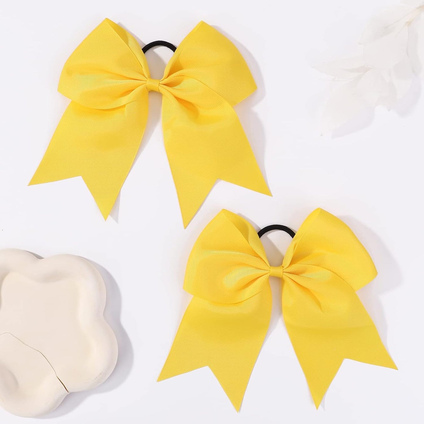 20 PCS 8 Inch Cheer Hair Bows Large Cheerleading Big Hair Bows with Ponytail Holder Hand-made Grosgrain Ribbon Hair Accessories for Teen Girls(Yellow)
