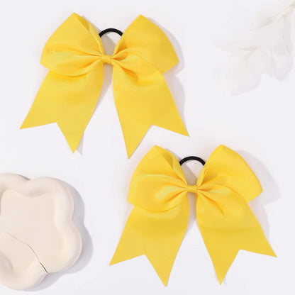 20 PCS 8 Inch Cheer Hair Bows Large Cheerleading Big Hair Bows with Ponytail Holder Hand-made Grosgrain Ribbon Hair Accessories for Teen Girls(Yellow)