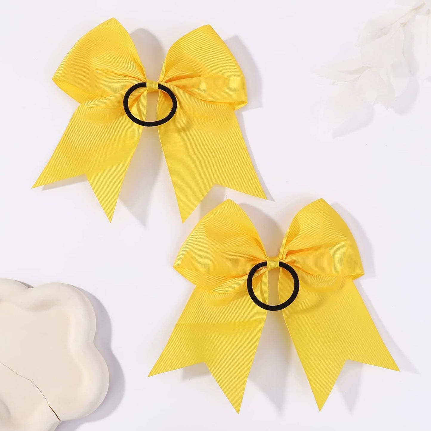 20 PCS 8 Inch Cheer Hair Bows Large Cheerleading Big Hair Bows with Ponytail Holder Hand-made Grosgrain Ribbon Hair Accessories for Teen Girls(Yellow)