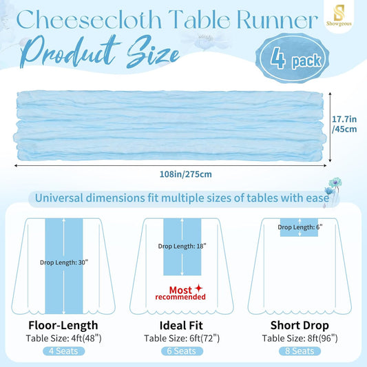 18 Pack Light Yellow Cheesecloth Table Runners, 17 x 108 Inches | Soft polyester gauze,natural wrinkled texture,reinforced edges,reusable,machine washable,weddings,baby showers