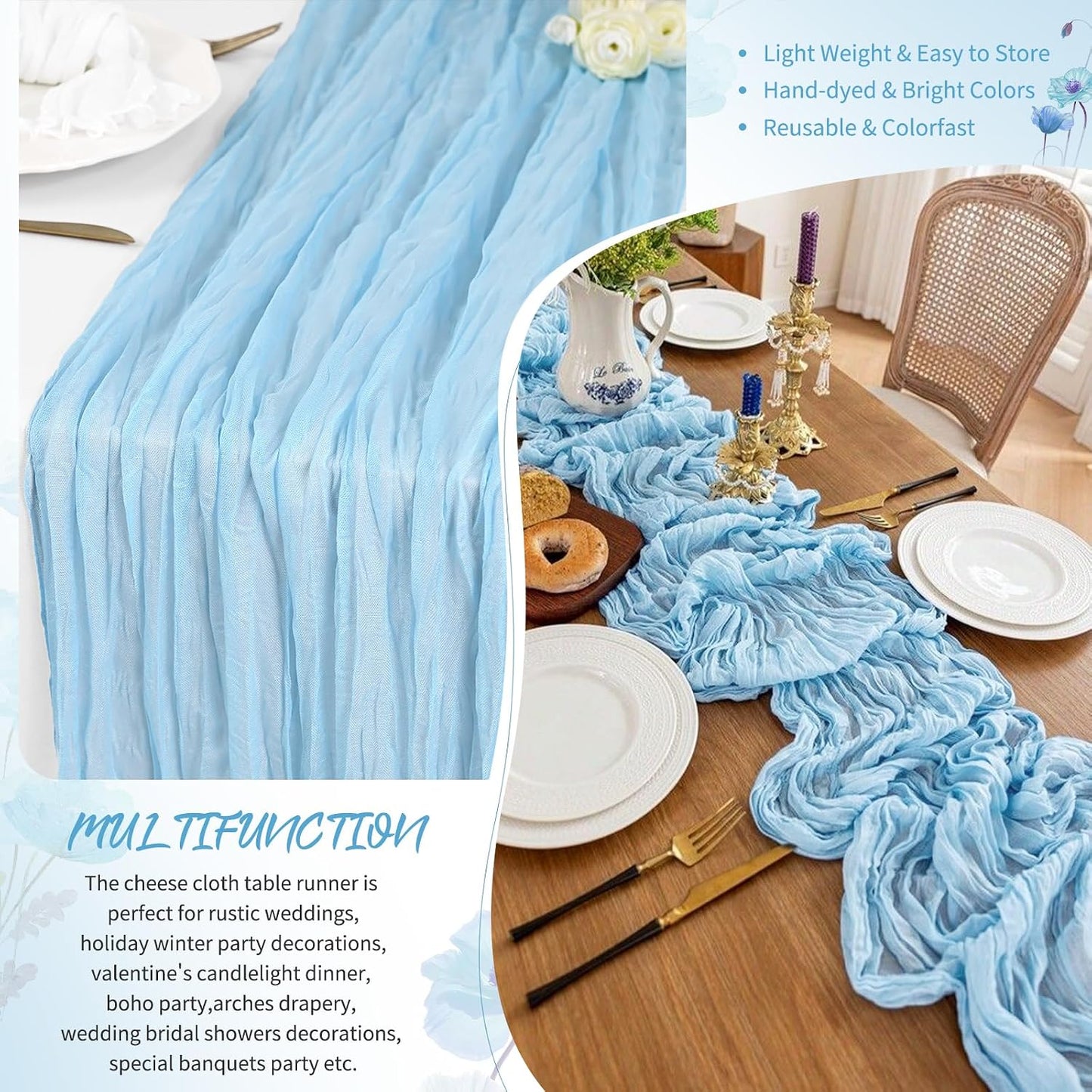 18 Pack Light Yellow Cheesecloth Table Runners, 17 x 108 Inches | Soft polyester gauze,natural wrinkled texture,reinforced edges,reusable,machine washable,weddings,baby showers