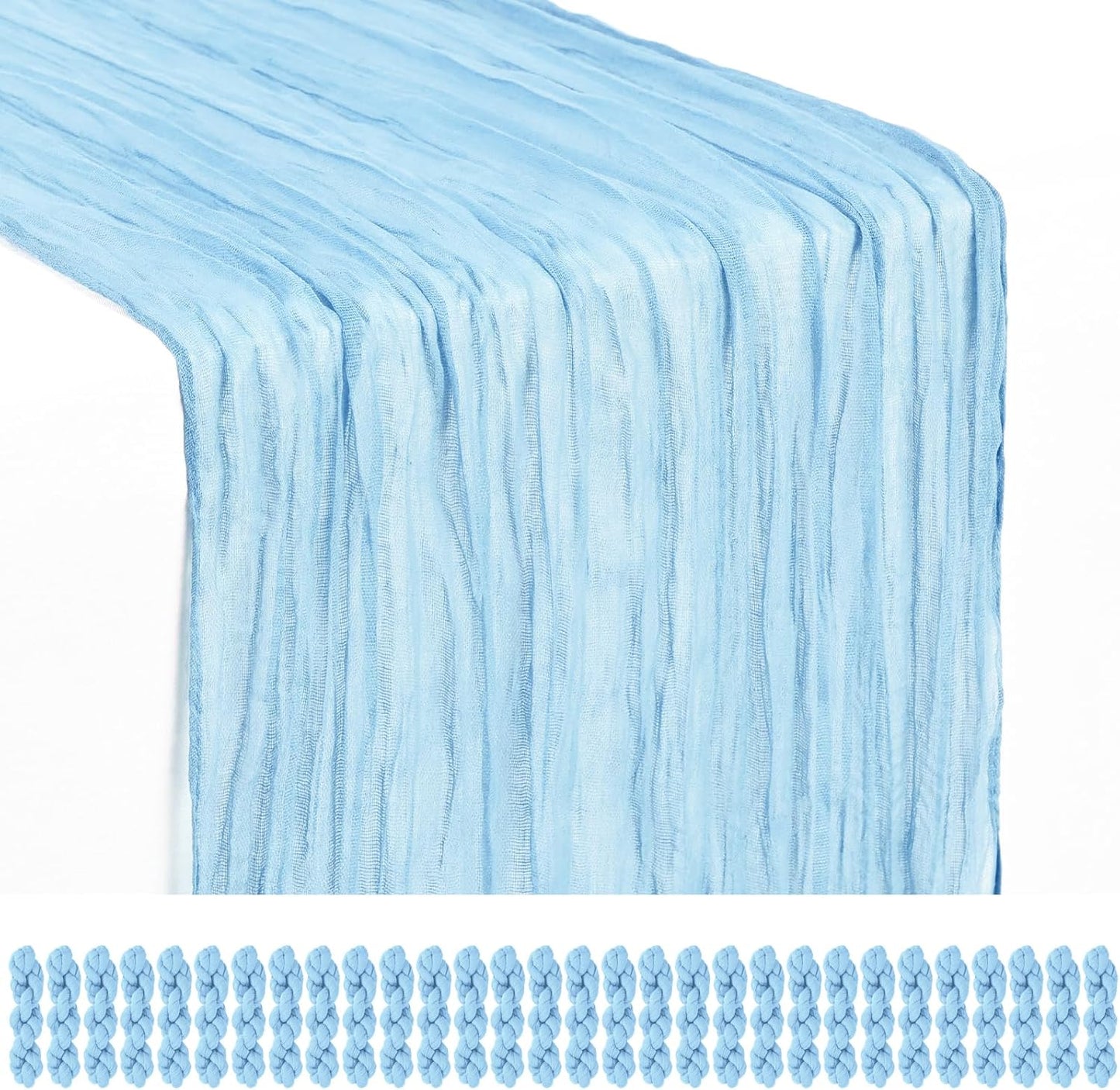 18 Pack Light Yellow Cheesecloth Table Runners, 17 x 108 Inches | Soft polyester gauze,natural wrinkled texture,reinforced edges,reusable,machine washable,weddings,baby showers