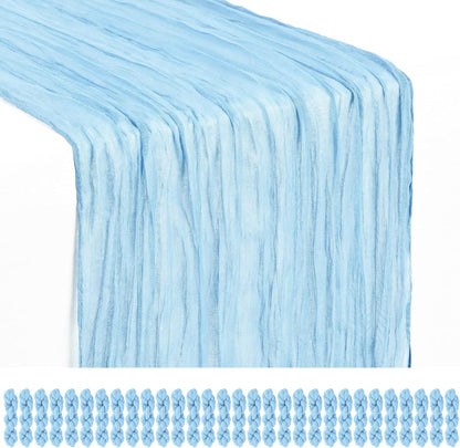 18 Pack Light Yellow Cheesecloth Table Runners, 17 x 108 Inches | Soft polyester gauze,natural wrinkled texture,reinforced edges,reusable,machine washable,weddings,baby showers