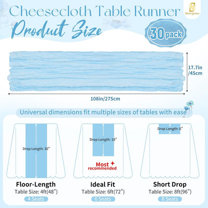 18 Pack Light Yellow Cheesecloth Table Runners, 17 x 108 Inches | Soft polyester gauze,natural wrinkled texture,reinforced edges,reusable,machine washable,weddings,baby showers