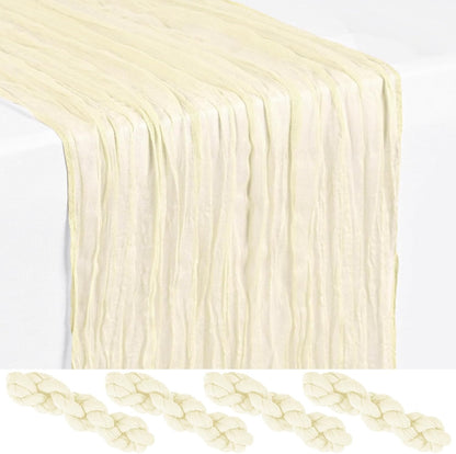 18 Pack Light Yellow Cheesecloth Table Runners, 17 x 108 Inches | Soft polyester gauze,natural wrinkled texture,reinforced edges,reusable,machine washable,weddings,baby showers