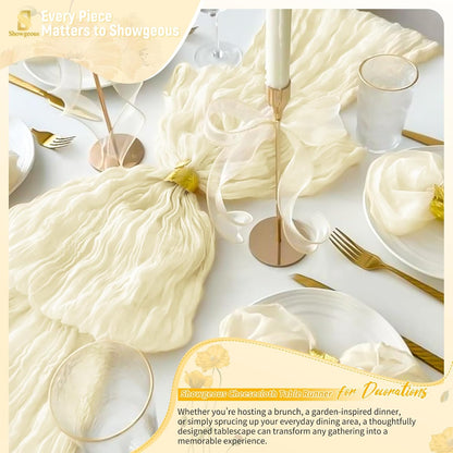 18 Pack Light Yellow Cheesecloth Table Runners, 17 x 108 Inches | Soft polyester gauze,natural wrinkled texture,reinforced edges,reusable,machine washable,weddings,baby showers