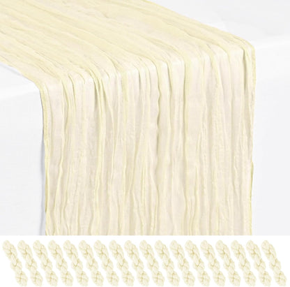 18 Pack Light Yellow Cheesecloth Table Runners, 17 x 108 Inches | Soft polyester gauze,natural wrinkled texture,reinforced edges,reusable,machine washable,weddings,baby showers