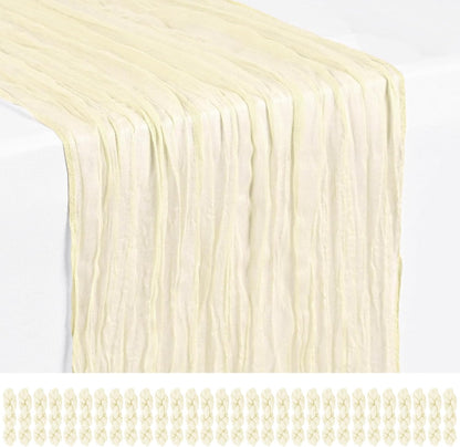 18 Pack Light Yellow Cheesecloth Table Runners, 17 x 108 Inches | Soft polyester gauze,natural wrinkled texture,reinforced edges,reusable,machine washable,weddings,baby showers
