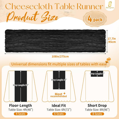18 Pack Light Yellow Cheesecloth Table Runners, 17 x 108 Inches | Soft polyester gauze,natural wrinkled texture,reinforced edges,reusable,machine washable,weddings,baby showers