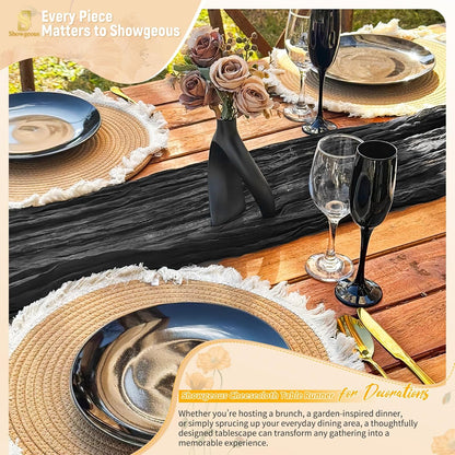 18 Pack Light Yellow Cheesecloth Table Runners, 17 x 108 Inches | Soft polyester gauze,natural wrinkled texture,reinforced edges,reusable,machine washable,weddings,baby showers