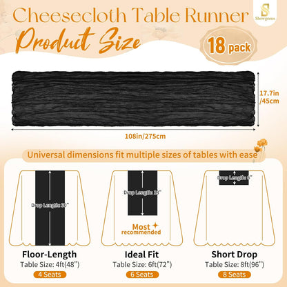 18 Pack Light Yellow Cheesecloth Table Runners, 17 x 108 Inches | Soft polyester gauze,natural wrinkled texture,reinforced edges,reusable,machine washable,weddings,baby showers