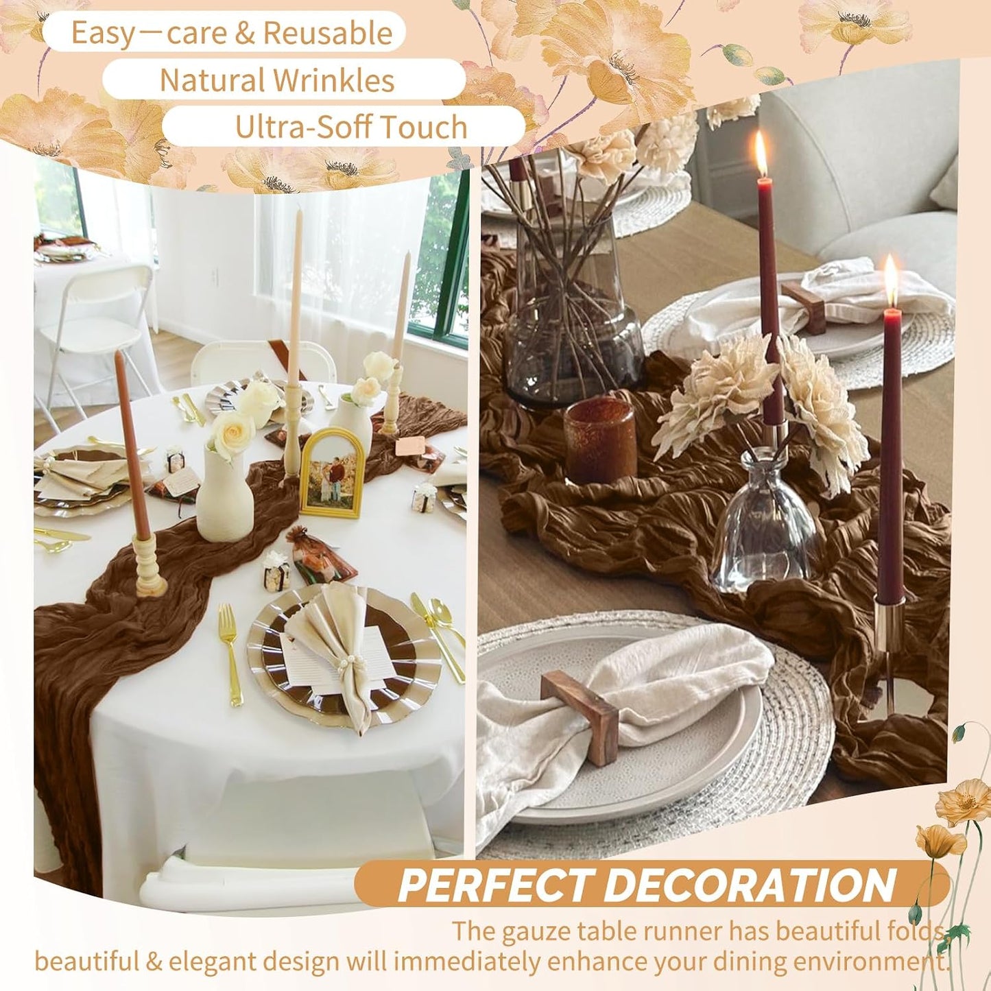 18 Pack Light Yellow Cheesecloth Table Runners, 17 x 108 Inches | Soft polyester gauze,natural wrinkled texture,reinforced edges,reusable,machine washable,weddings,baby showers