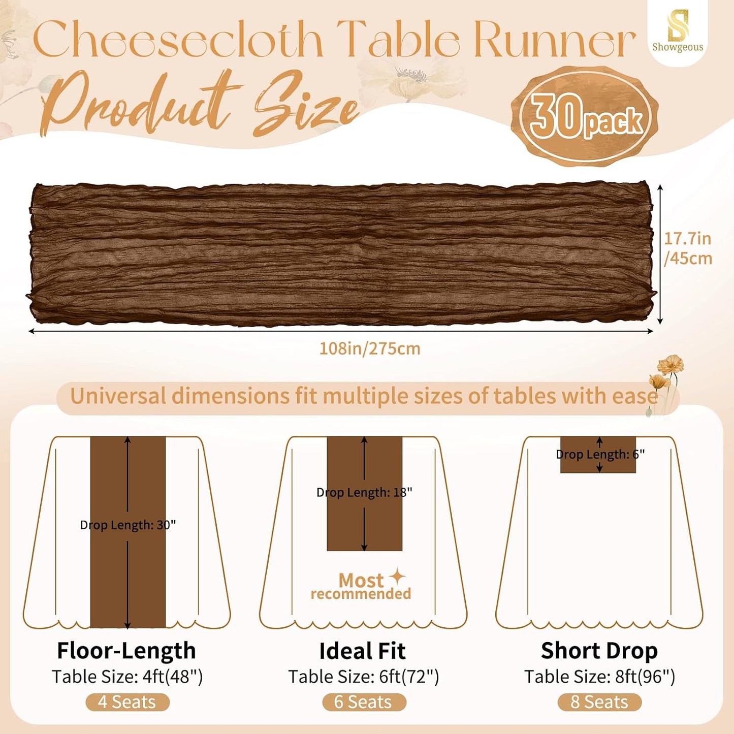 18 Pack Light Yellow Cheesecloth Table Runners, 17 x 108 Inches | Soft polyester gauze,natural wrinkled texture,reinforced edges,reusable,machine washable,weddings,baby showers