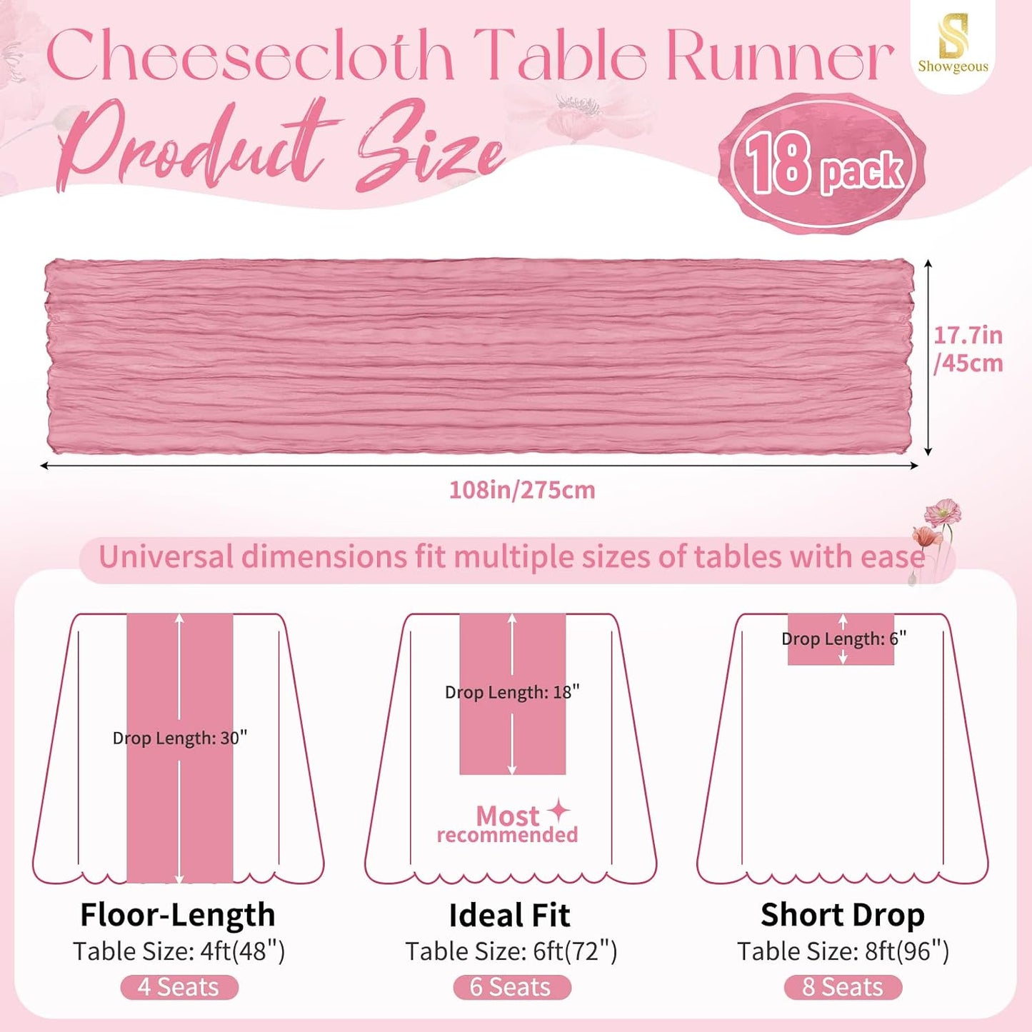 18 Pack Light Yellow Cheesecloth Table Runners, 17 x 108 Inches | Soft polyester gauze,natural wrinkled texture,reinforced edges,reusable,machine washable,weddings,baby showers