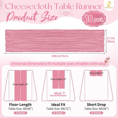 18 Pack Light Yellow Cheesecloth Table Runners, 17 x 108 Inches | Soft polyester gauze,natural wrinkled texture,reinforced edges,reusable,machine washable,weddings,baby showers