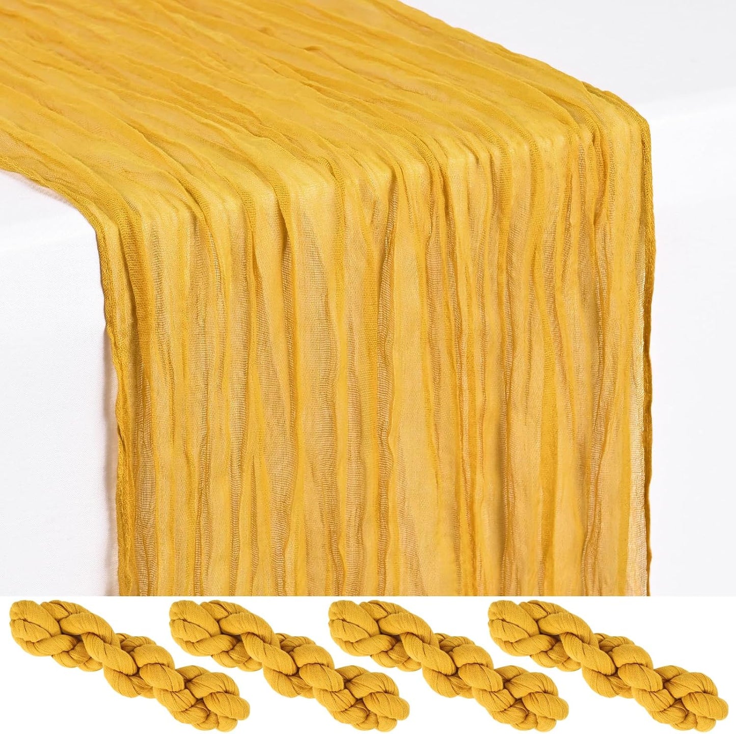18 Pack Light Yellow Cheesecloth Table Runners, 17 x 108 Inches | Soft polyester gauze,natural wrinkled texture,reinforced edges,reusable,machine washable,weddings,baby showers