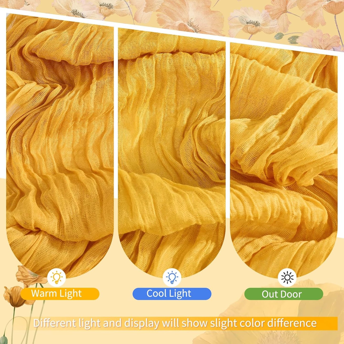 18 Pack Light Yellow Cheesecloth Table Runners, 17 x 108 Inches | Soft polyester gauze,natural wrinkled texture,reinforced edges,reusable,machine washable,weddings,baby showers
