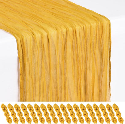 18 Pack Light Yellow Cheesecloth Table Runners, 17 x 108 Inches | Soft polyester gauze,natural wrinkled texture,reinforced edges,reusable,machine washable,weddings,baby showers
