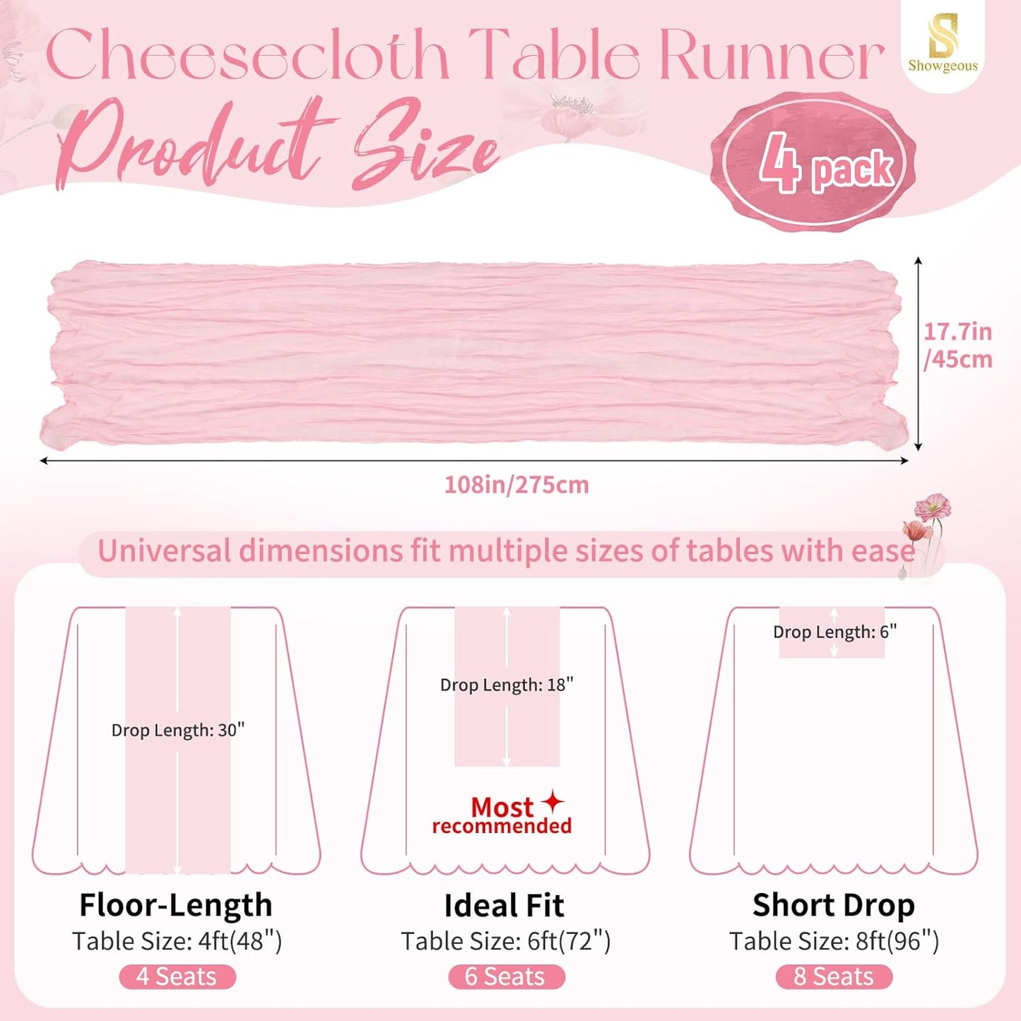 18 Pack Light Yellow Cheesecloth Table Runners, 17 x 108 Inches | Soft polyester gauze,natural wrinkled texture,reinforced edges,reusable,machine washable,weddings,baby showers