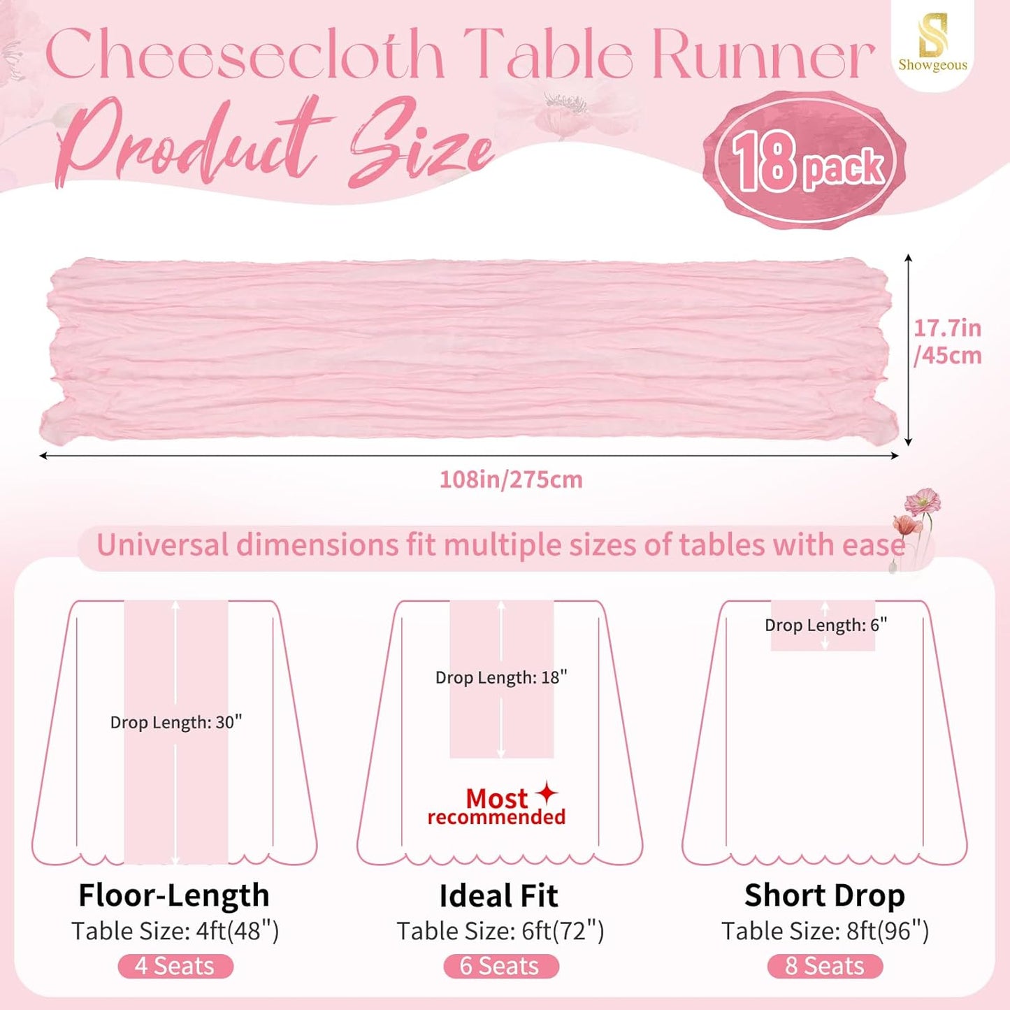18 Pack Light Yellow Cheesecloth Table Runners, 17 x 108 Inches | Soft polyester gauze,natural wrinkled texture,reinforced edges,reusable,machine washable,weddings,baby showers