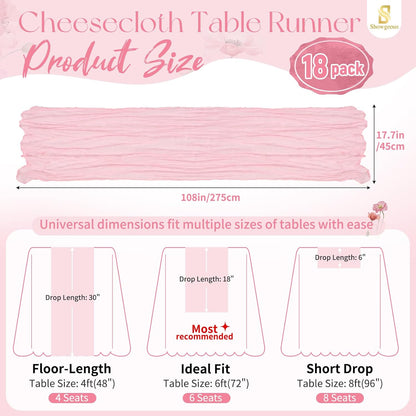 18 Pack Light Yellow Cheesecloth Table Runners, 17 x 108 Inches | Soft polyester gauze,natural wrinkled texture,reinforced edges,reusable,machine washable,weddings,baby showers