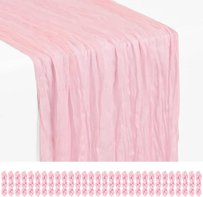 18 Pack Light Yellow Cheesecloth Table Runners, 17 x 108 Inches | Soft polyester gauze,natural wrinkled texture,reinforced edges,reusable,machine washable,weddings,baby showers