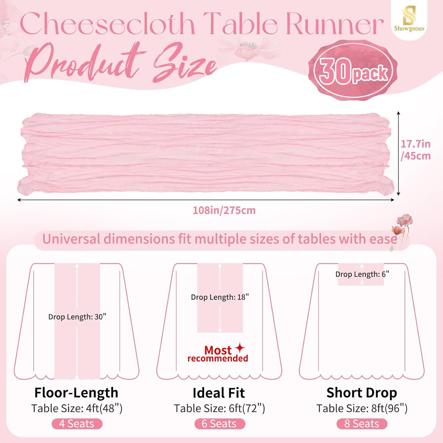 18 Pack Light Yellow Cheesecloth Table Runners, 17 x 108 Inches | Soft polyester gauze,natural wrinkled texture,reinforced edges,reusable,machine washable,weddings,baby showers