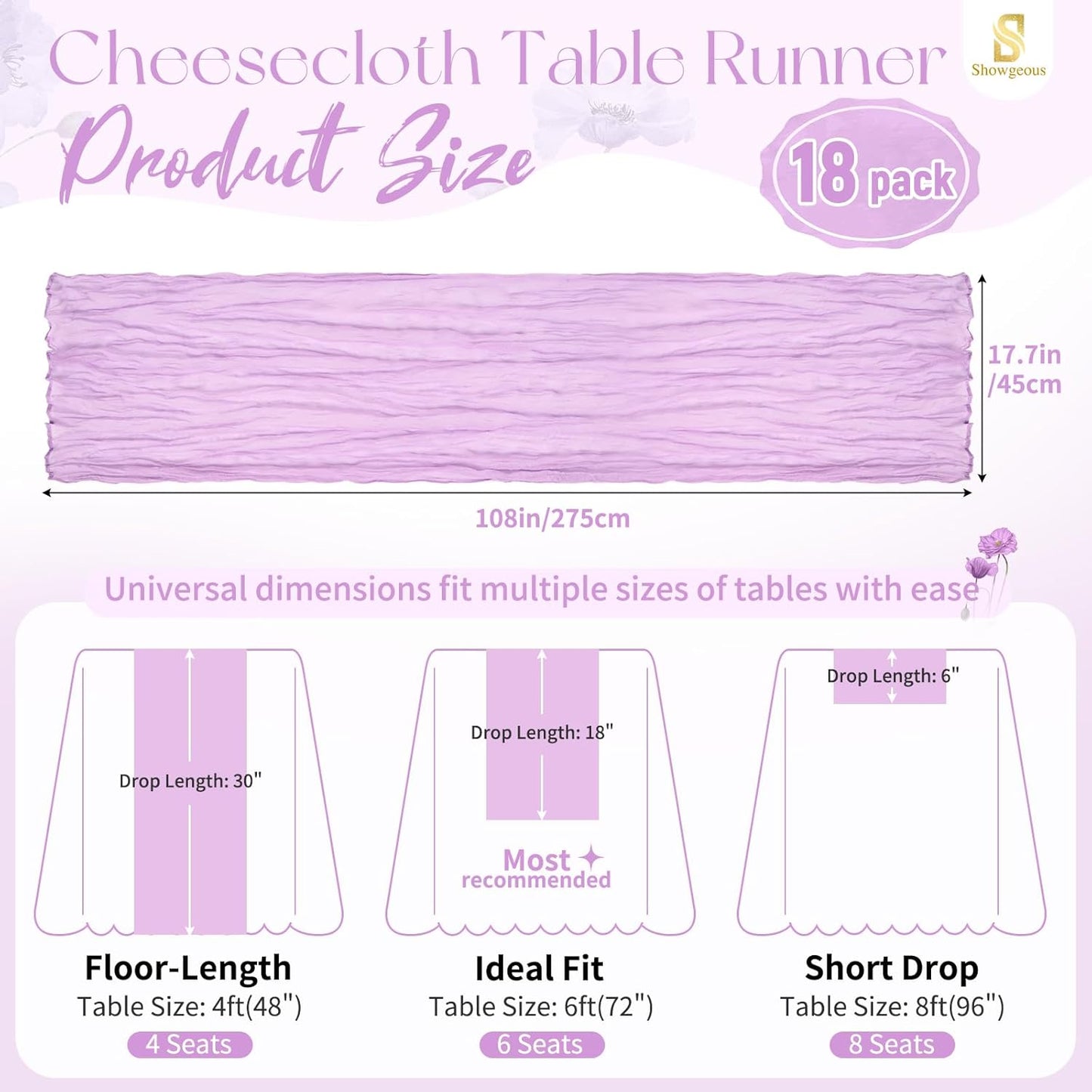 18 Pack Light Yellow Cheesecloth Table Runners, 17 x 108 Inches | Soft polyester gauze,natural wrinkled texture,reinforced edges,reusable,machine washable,weddings,baby showers