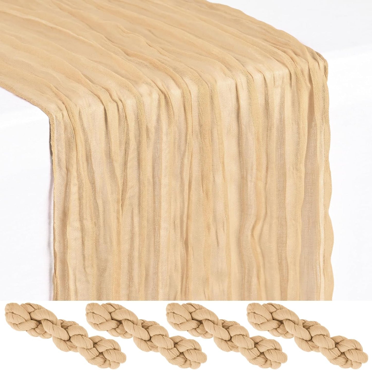 18 Pack Light Yellow Cheesecloth Table Runners, 17 x 108 Inches | Soft polyester gauze,natural wrinkled texture,reinforced edges,reusable,machine washable,weddings,baby showers