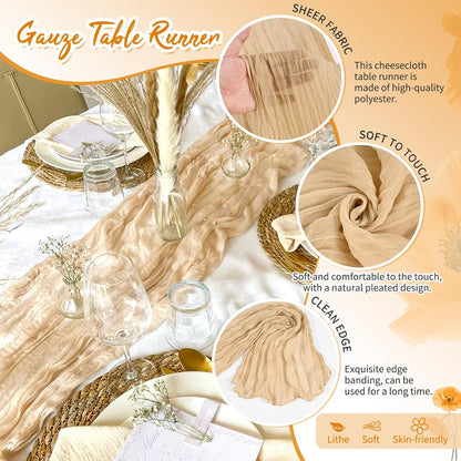 18 Pack Light Yellow Cheesecloth Table Runners, 17 x 108 Inches | Soft polyester gauze,natural wrinkled texture,reinforced edges,reusable,machine washable,weddings,baby showers
