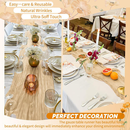 18 Pack Light Yellow Cheesecloth Table Runners, 17 x 108 Inches | Soft polyester gauze,natural wrinkled texture,reinforced edges,reusable,machine washable,weddings,baby showers