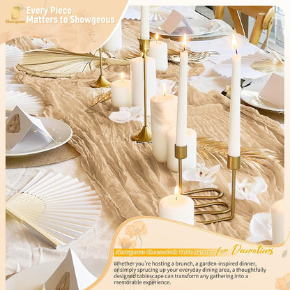 18 Pack Light Yellow Cheesecloth Table Runners, 17 x 108 Inches | Soft polyester gauze,natural wrinkled texture,reinforced edges,reusable,machine washable,weddings,baby showers