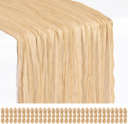 18 Pack Light Yellow Cheesecloth Table Runners, 17 x 108 Inches | Soft polyester gauze,natural wrinkled texture,reinforced edges,reusable,machine washable,weddings,baby showers