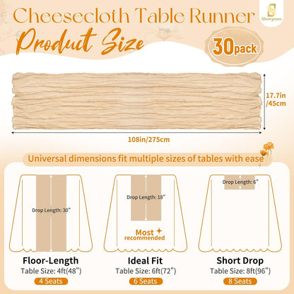 18 Pack Light Yellow Cheesecloth Table Runners, 17 x 108 Inches | Soft polyester gauze,natural wrinkled texture,reinforced edges,reusable,machine washable,weddings,baby showers