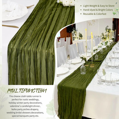 18 Pack Light Yellow Cheesecloth Table Runners, 17 x 108 Inches | Soft polyester gauze,natural wrinkled texture,reinforced edges,reusable,machine washable,weddings,baby showers