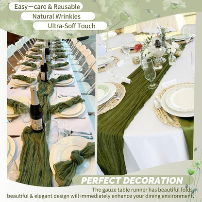 18 Pack Light Yellow Cheesecloth Table Runners, 17 x 108 Inches | Soft polyester gauze,natural wrinkled texture,reinforced edges,reusable,machine washable,weddings,baby showers