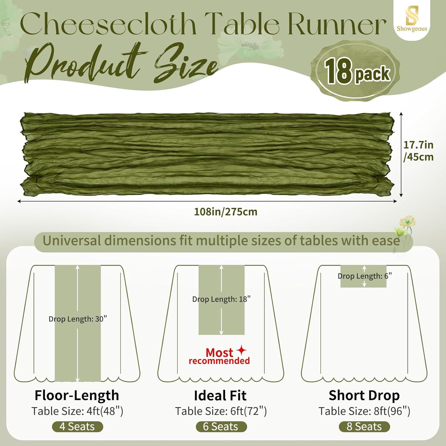 18 Pack Light Yellow Cheesecloth Table Runners, 17 x 108 Inches | Soft polyester gauze,natural wrinkled texture,reinforced edges,reusable,machine washable,weddings,baby showers