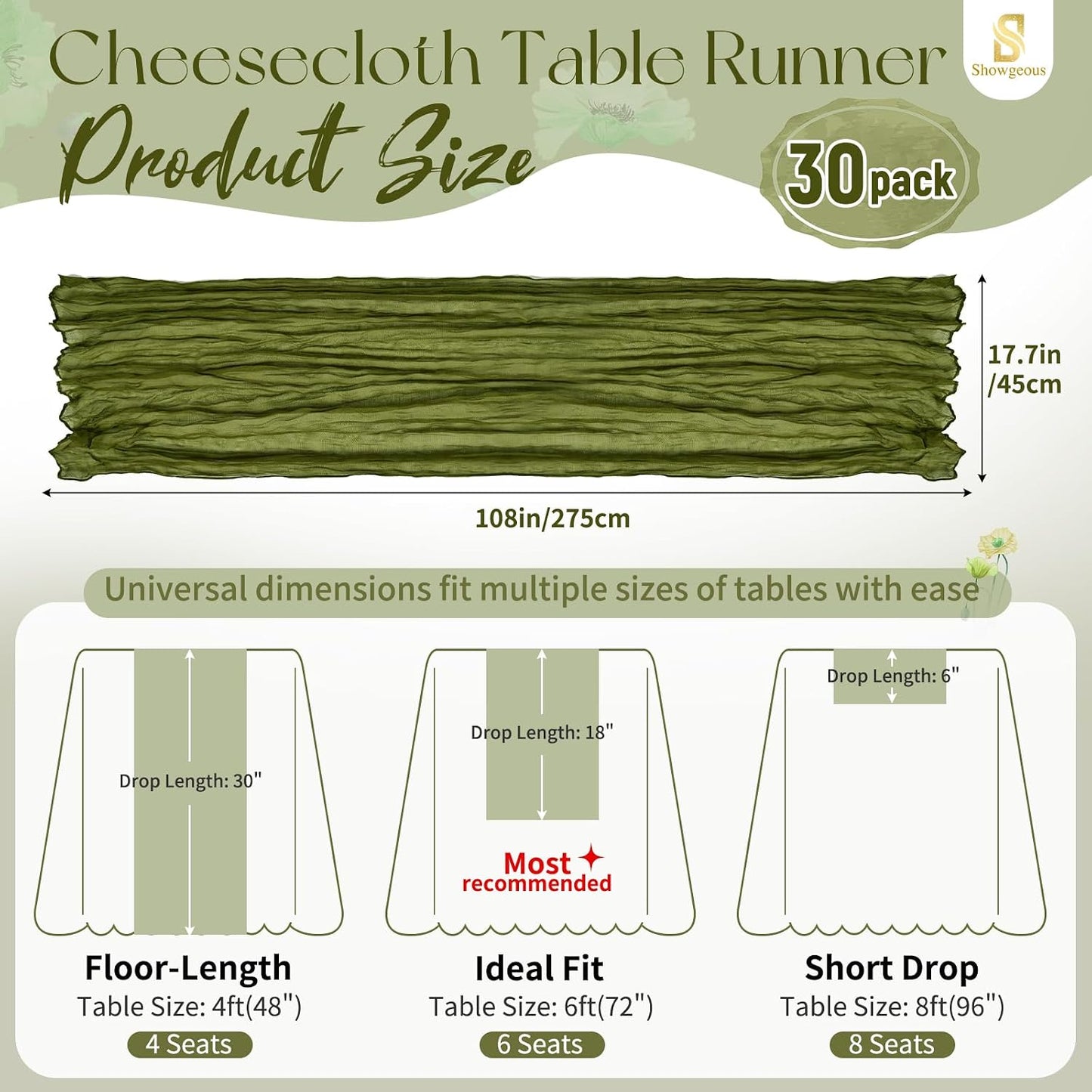 18 Pack Light Yellow Cheesecloth Table Runners, 17 x 108 Inches | Soft polyester gauze,natural wrinkled texture,reinforced edges,reusable,machine washable,weddings,baby showers