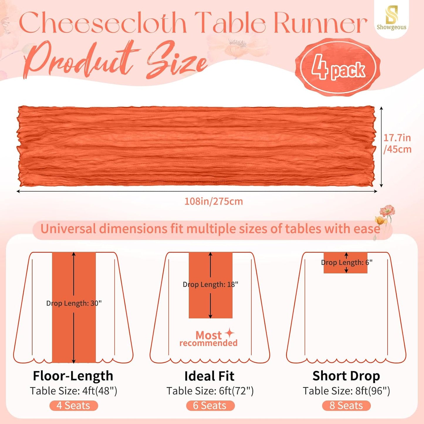 18 Pack Light Yellow Cheesecloth Table Runners, 17 x 108 Inches | Soft polyester gauze,natural wrinkled texture,reinforced edges,reusable,machine washable,weddings,baby showers