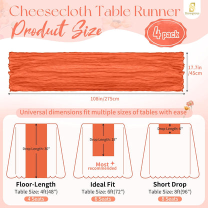 18 Pack Light Yellow Cheesecloth Table Runners, 17 x 108 Inches | Soft polyester gauze,natural wrinkled texture,reinforced edges,reusable,machine washable,weddings,baby showers