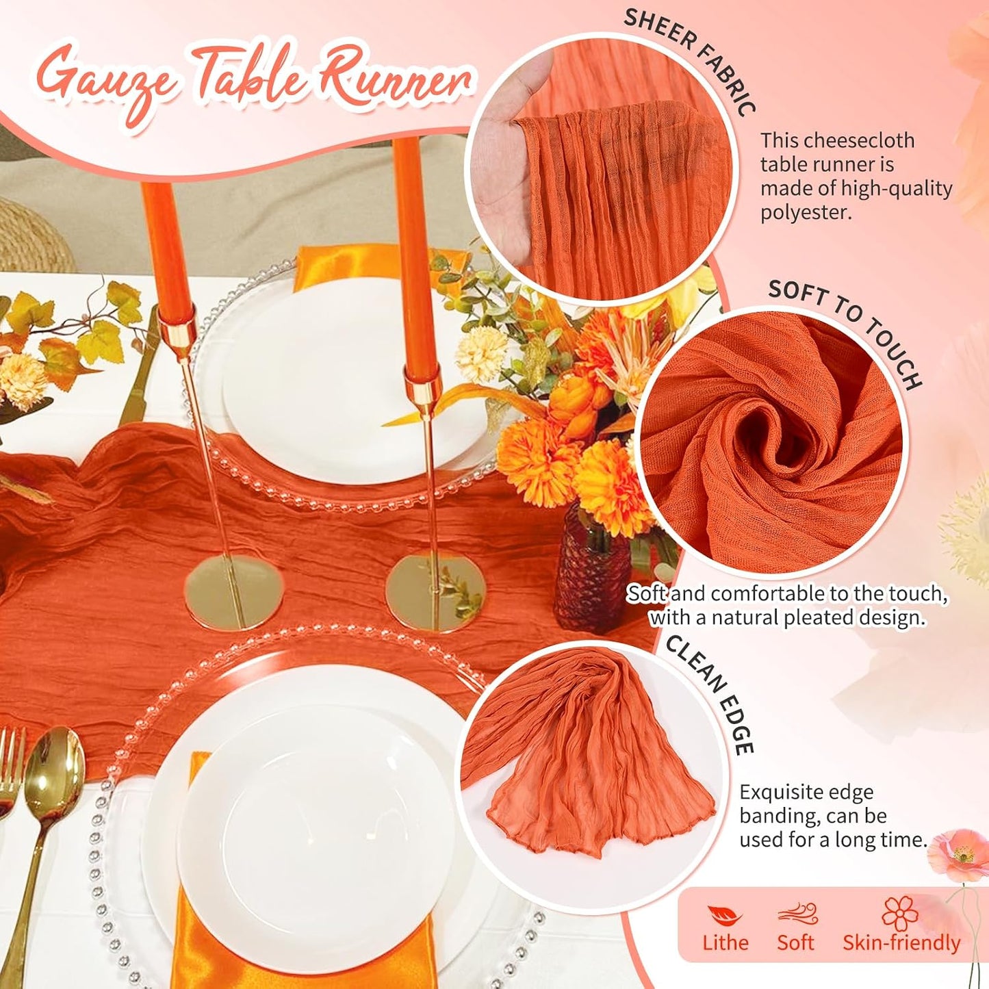18 Pack Light Yellow Cheesecloth Table Runners, 17 x 108 Inches | Soft polyester gauze,natural wrinkled texture,reinforced edges,reusable,machine washable,weddings,baby showers