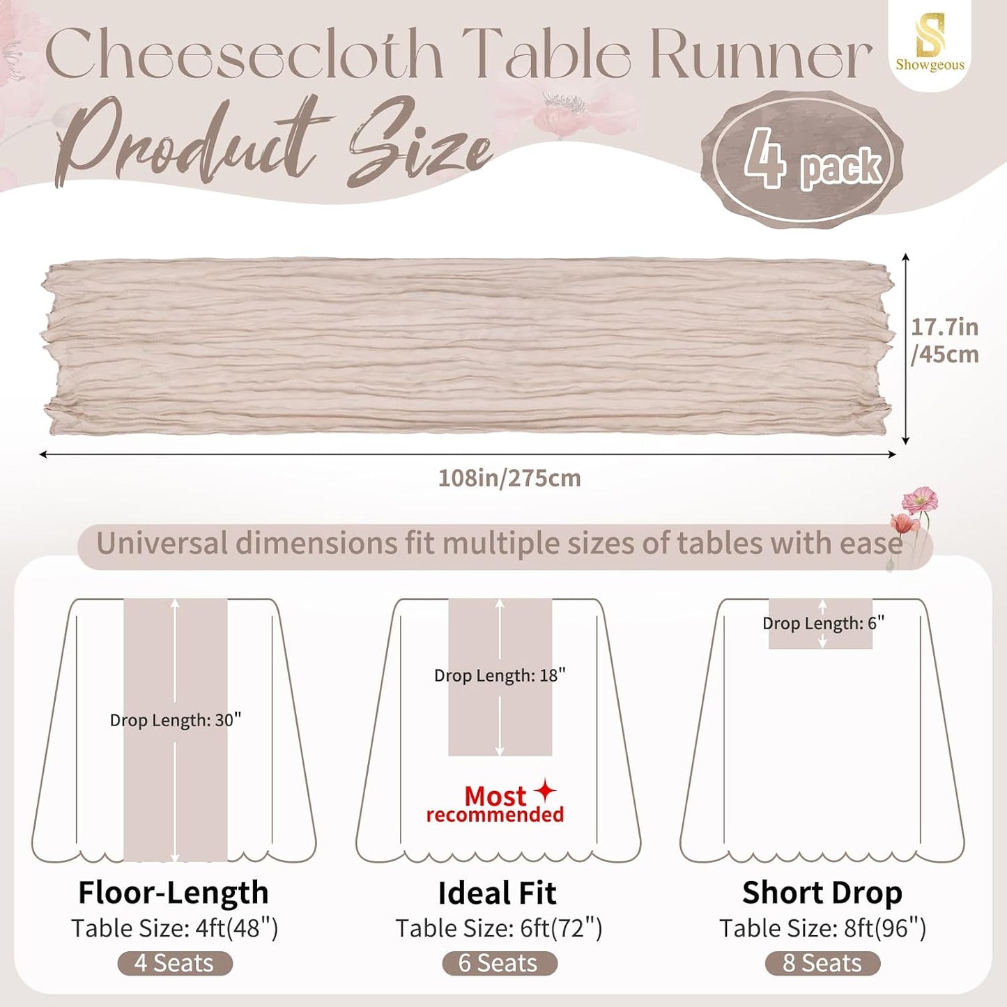 18 Pack Light Yellow Cheesecloth Table Runners, 17 x 108 Inches | Soft polyester gauze,natural wrinkled texture,reinforced edges,reusable,machine washable,weddings,baby showers