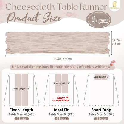 18 Pack Light Yellow Cheesecloth Table Runners, 17 x 108 Inches | Soft polyester gauze,natural wrinkled texture,reinforced edges,reusable,machine washable,weddings,baby showers