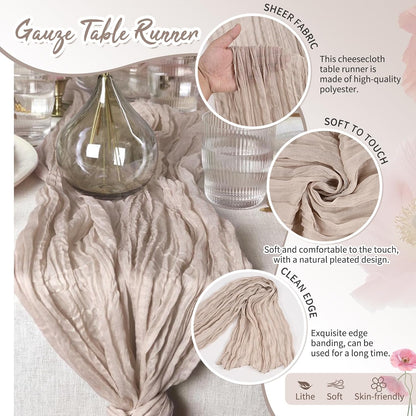18 Pack Light Yellow Cheesecloth Table Runners, 17 x 108 Inches | Soft polyester gauze,natural wrinkled texture,reinforced edges,reusable,machine washable,weddings,baby showers