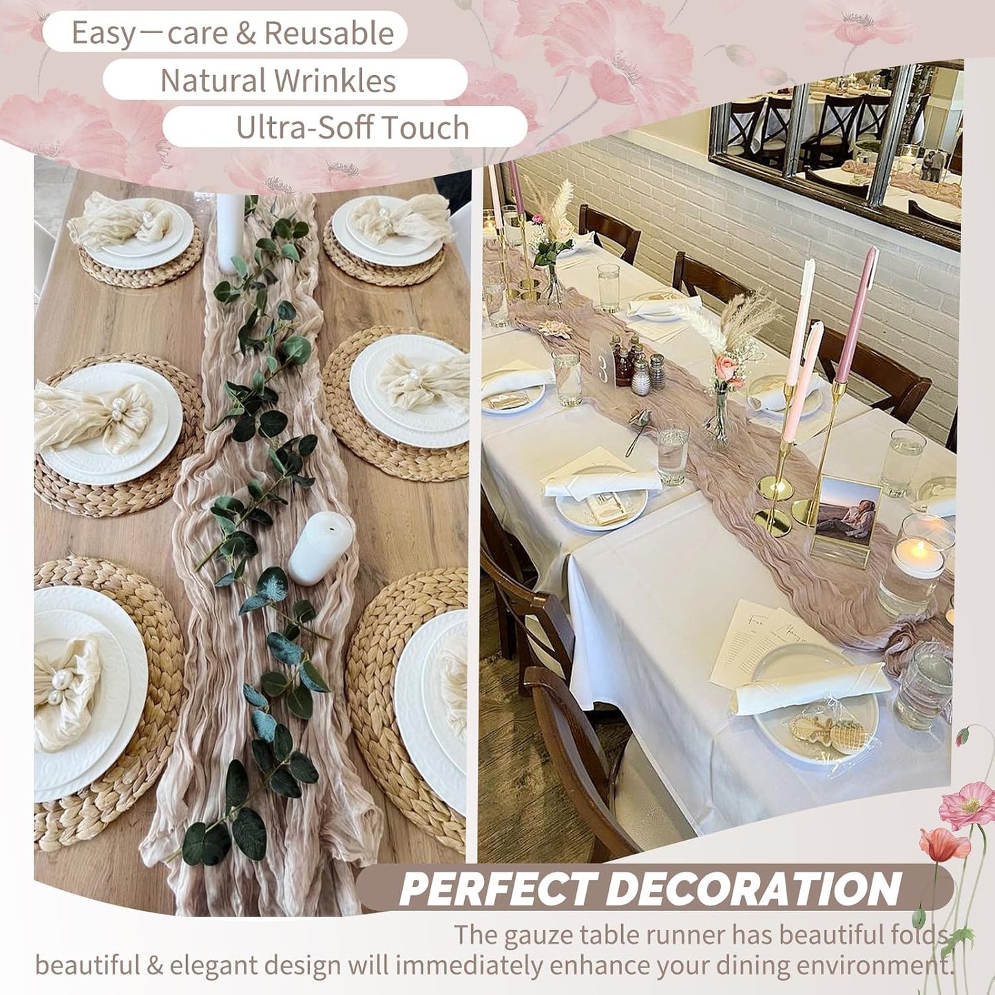 18 Pack Light Yellow Cheesecloth Table Runners, 17 x 108 Inches | Soft polyester gauze,natural wrinkled texture,reinforced edges,reusable,machine washable,weddings,baby showers