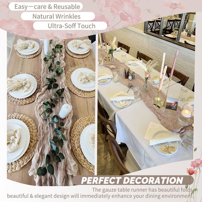 18 Pack Light Yellow Cheesecloth Table Runners, 17 x 108 Inches | Soft polyester gauze,natural wrinkled texture,reinforced edges,reusable,machine washable,weddings,baby showers