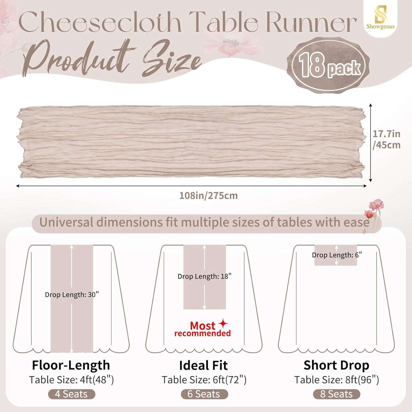 18 Pack Light Yellow Cheesecloth Table Runners, 17 x 108 Inches | Soft polyester gauze,natural wrinkled texture,reinforced edges,reusable,machine washable,weddings,baby showers