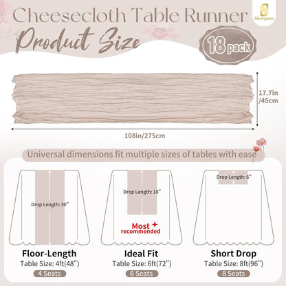 18 Pack Light Yellow Cheesecloth Table Runners, 17 x 108 Inches | Soft polyester gauze,natural wrinkled texture,reinforced edges,reusable,machine washable,weddings,baby showers