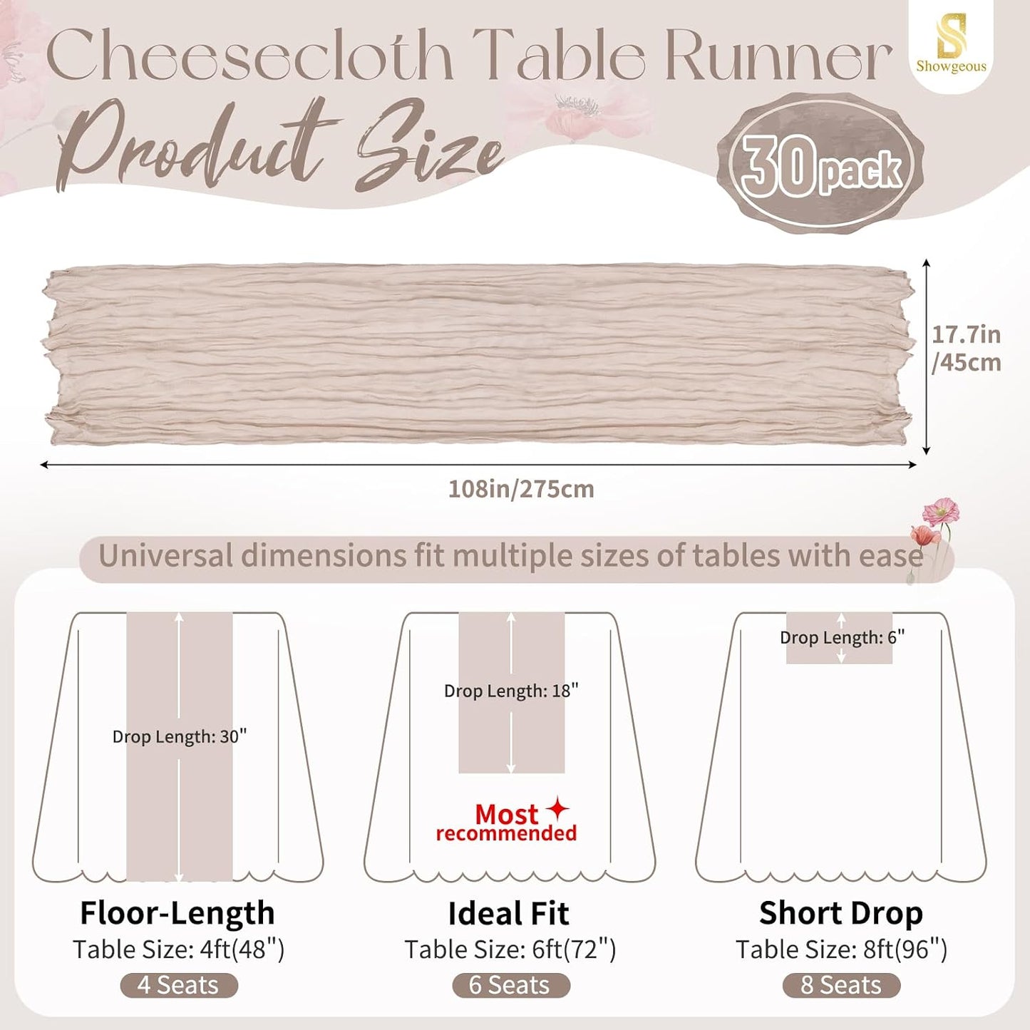 18 Pack Light Yellow Cheesecloth Table Runners, 17 x 108 Inches | Soft polyester gauze,natural wrinkled texture,reinforced edges,reusable,machine washable,weddings,baby showers